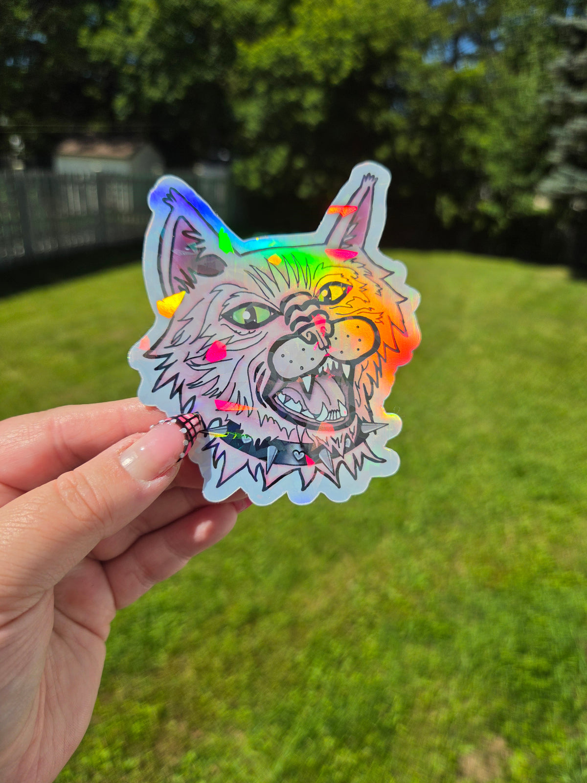 Pink Punk Cat Holographic Sticker
