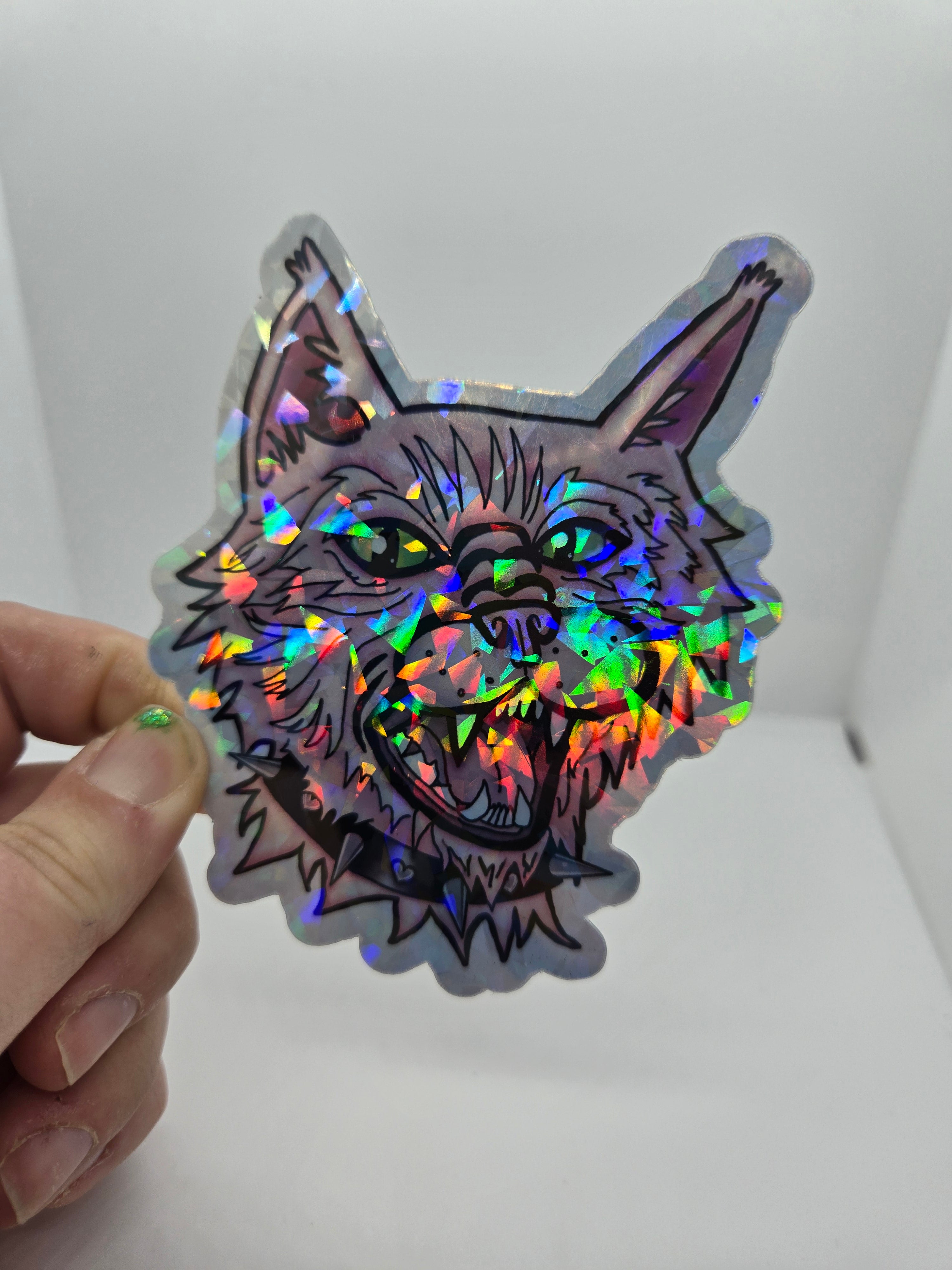 Pink Punk Cat Holographic Sticker