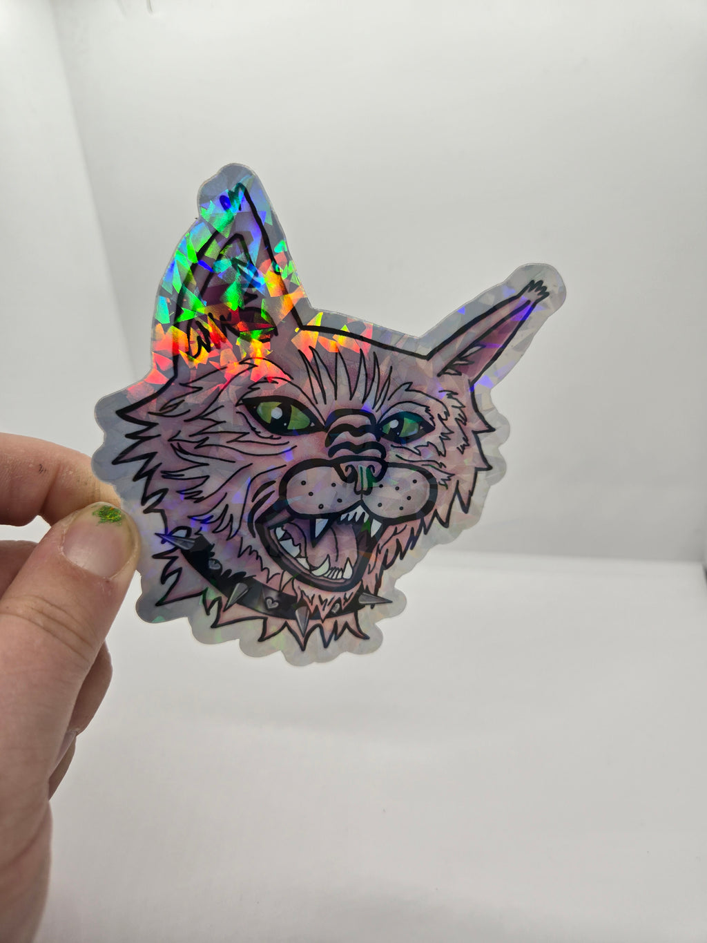 Pink Punk Cat Holographic Sticker