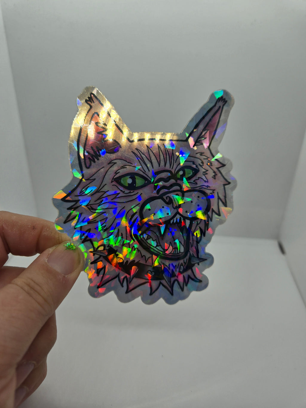 Pink Punk Cat Holographic Sticker